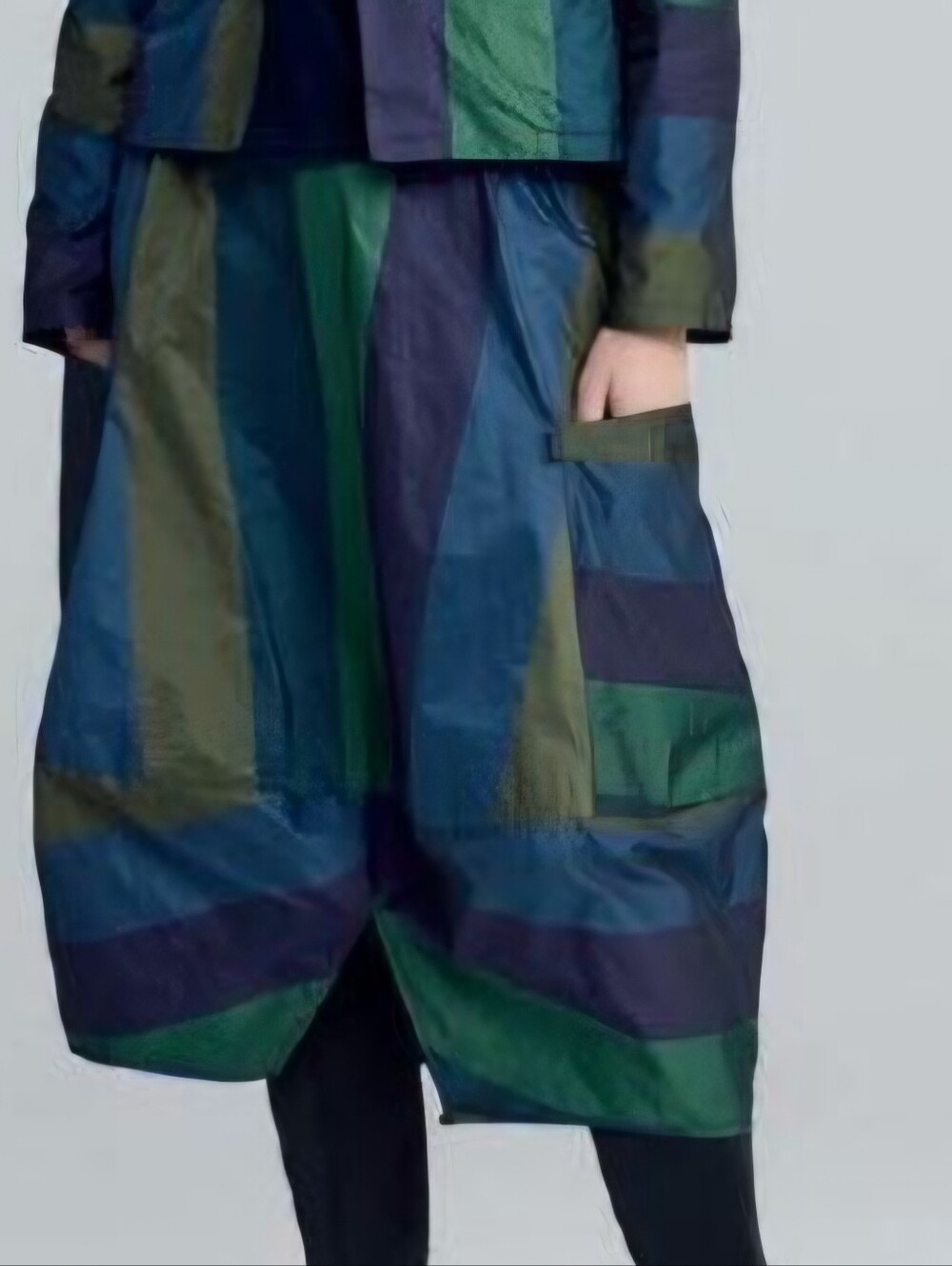 LUUKAA Striped A-Line Skirt in Deep Blue & Forest Green